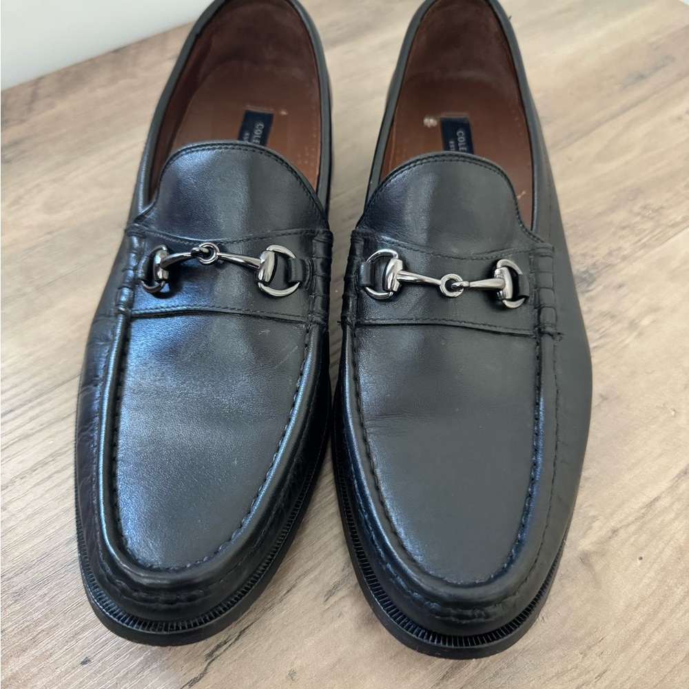 Cole Haan Black Leather Loafers with Silver Accent
